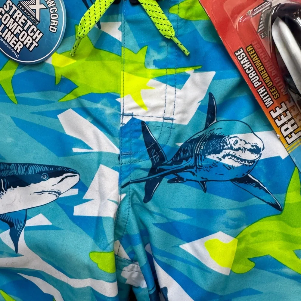 NWT Kids Shark Swim Trunks & Goggles Boys Sz 4 - 5 UV protect Zeroposur NEW - Picture 11 of 14